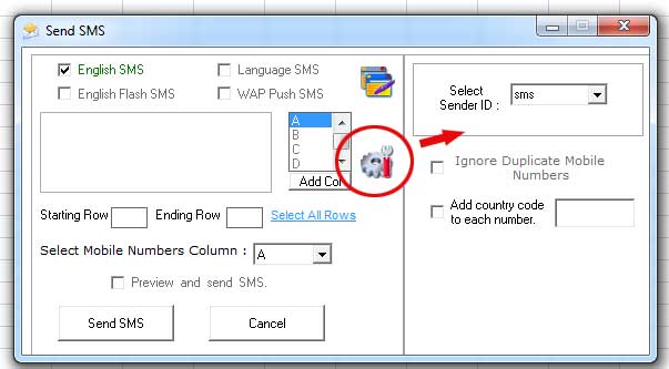 SMS Senderid from Excel Plugin